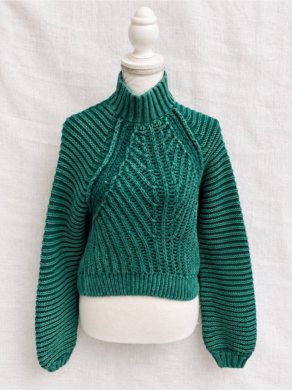 Free People Sweetheart Sweater XS Teal Chunky Knit Mock Neck Pullover